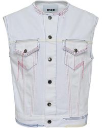 MSGM - Contrast-Stitch Denim Vest - Lyst
