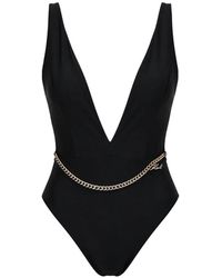 KARL LAGERFELD - Chain-Belt Plunge-Neck Swimsuit - Lyst