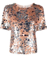 P.A.R.O.S.H. - Sequin-embellished Short-sleeve Blouse - Lyst