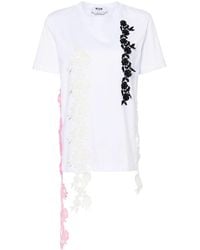 MSGM - Lace-appliqué Cotton T-shirt - Lyst