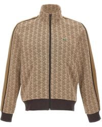 Lacoste - Monogram Stripe-Detail Zip-Up Sweatshirt - Lyst