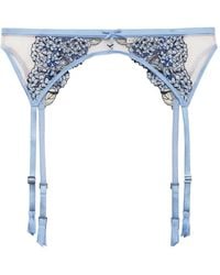 Fleur du Mal - Hydrangea Floral-Embroidered Suspender Belt - Lyst