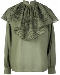 Etro - Ruched floral-embroidery blouse - Lyst