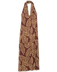 Ottod'Ame - Halterneck Leaf-Print Maxi Dress - Lyst