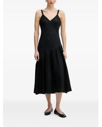 DKNY - V-Neck Ruffled Midi Dress - Lyst