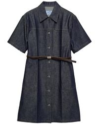 Prada - Vestido Vaquero Corto Con Cinturón - Lyst