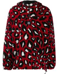 MSGM - Animal Print Shearling Hooded Sweater - Lyst