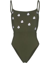 anemone-designer Badpak Met Geborduurde Bloemen - Groen