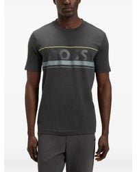 BOSS - Cotton-Jersey T-Shirt With Logo And Stripe - Lyst