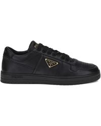 Prada - Leren Sneakers Met Logoplakkaat - Lyst