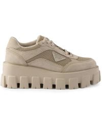Prada - Monolith Suede And Mesh Fabric Sneakers - Lyst