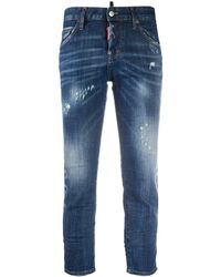 DSquared² Jean crop à effet usé - Bleu