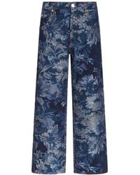 Etro - Floral-Jacquard Wide-Leg Jeans - Lyst
