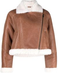Maje - Shearling-trim Leather Jacket - Lyst