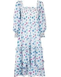 LoveShackFancy - Floral-Print Tiered Midi Dress - Lyst