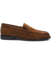 BOSS - Suede Loafers With Ruched Detail - Lyst