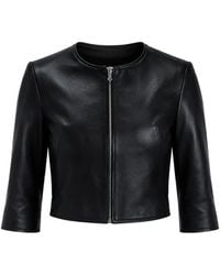 Susan Bender - Round-Neck Leather Jacket - Lyst