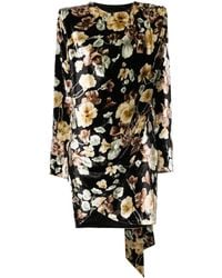Saint Laurent - Floral-print Velvet Wrap Dress - Lyst