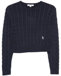 Sporty & Rich - Isao Cable-Knit Logo-Embroidered Sweater - Lyst