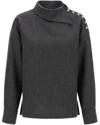 Rohe - Button-Shoulder High-Neck Blouse - Lyst