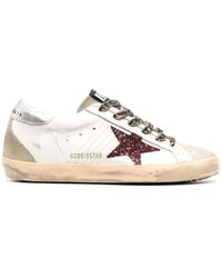 Golden Goose - Super-Star Trainers With Burgundy Glitter Star And Heels Tab - Lyst