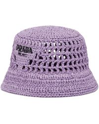 Prada - Logo-embroidered Crochet Bucket Hat - Lyst