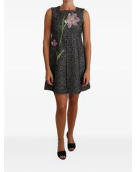 Dolce & Gabbana - Floral-Appliqué Houndstooth Mini Dress - Lyst