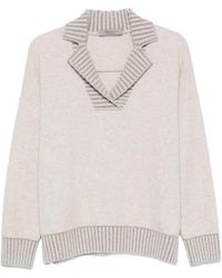 D.exterior - Striped-Trim Spread-Collar Sweater - Lyst
