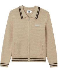 Izzue - Striped-Trim Zip-Up Cardigan - Lyst