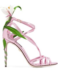 Dolce & Gabbana - Mordore Nappa Sandals With Lily Embroidery - Lyst