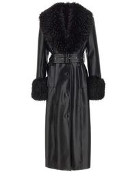 Stand Studio - Estella Faux-Fur Trim Belted Coat - Lyst