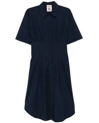 Semicouture - Sandra Collared Short-Sleeve Midi Dress - Lyst