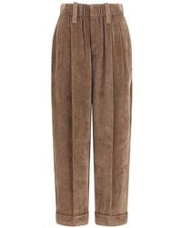 Brunello Cucinelli - Pleated Corduroy Trousers - Lyst