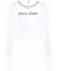 Miu Miu Silk Embroidered Top, Plain Pattern | Lyst
