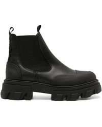Ganni - Bottines en cuir à empiècements élastiqués - Lyst