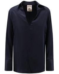 Semicouture - Satin-Finish V-Neck Shirt - Lyst