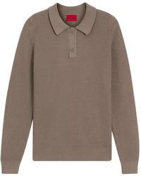 HUGO - Waffle-Knit Long Sleeved Polo Shirt - Lyst