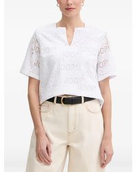 Joop! - Beljana Broderie-Anglaise Logo-Print Top - Lyst