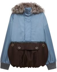 Marni - Veste En Nylon Gris À Demi-Patte De Fermeture Et Col En Fourrure - Lyst