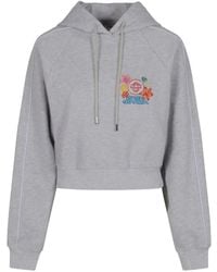 CASABLANCA - Embroidered-Detail Cropped Cotton Hoodie - Lyst