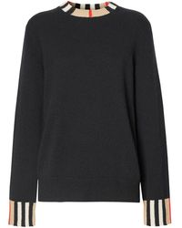 Burberry Icon Stripe Trim Jumper - Black