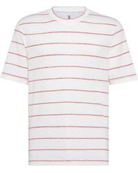 Brunello Cucinelli - Linen-blend Striped T-shirt - Lyst