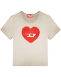 DIESEL - Geripptes T-Shirt mit Herz D-Wasserfarbe-Effekt - Lyst
