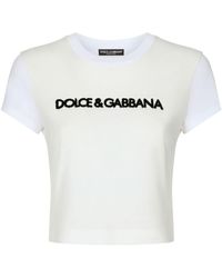 Dolce & Gabbana - Logo-embroidered Stretch-cotton T-shirt - Lyst