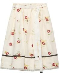 Prada - Floral Print Linen Skirt - Lyst