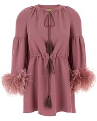 Valentino Garavani - Feather-Trim Tassel-Detail Blouse - Lyst