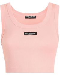 Dolce & Gabbana - Cotton Cropped Tank Top With Logo - Lyst