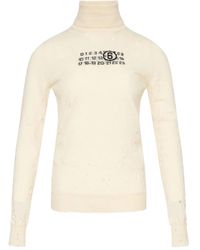 MM6 by Maison Margiela - Distressed Turtleneck Sweater With Numeric Logo - Lyst