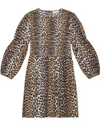 Ganni - Leopard-Print Smock Mini Dress - Lyst