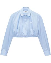 MSGM - Logo-Embroidered Striped Cropped Shirt - Lyst